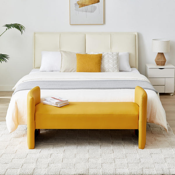 Modern Upholstered Bed Bench Entryway BenchOttoman with Armrest