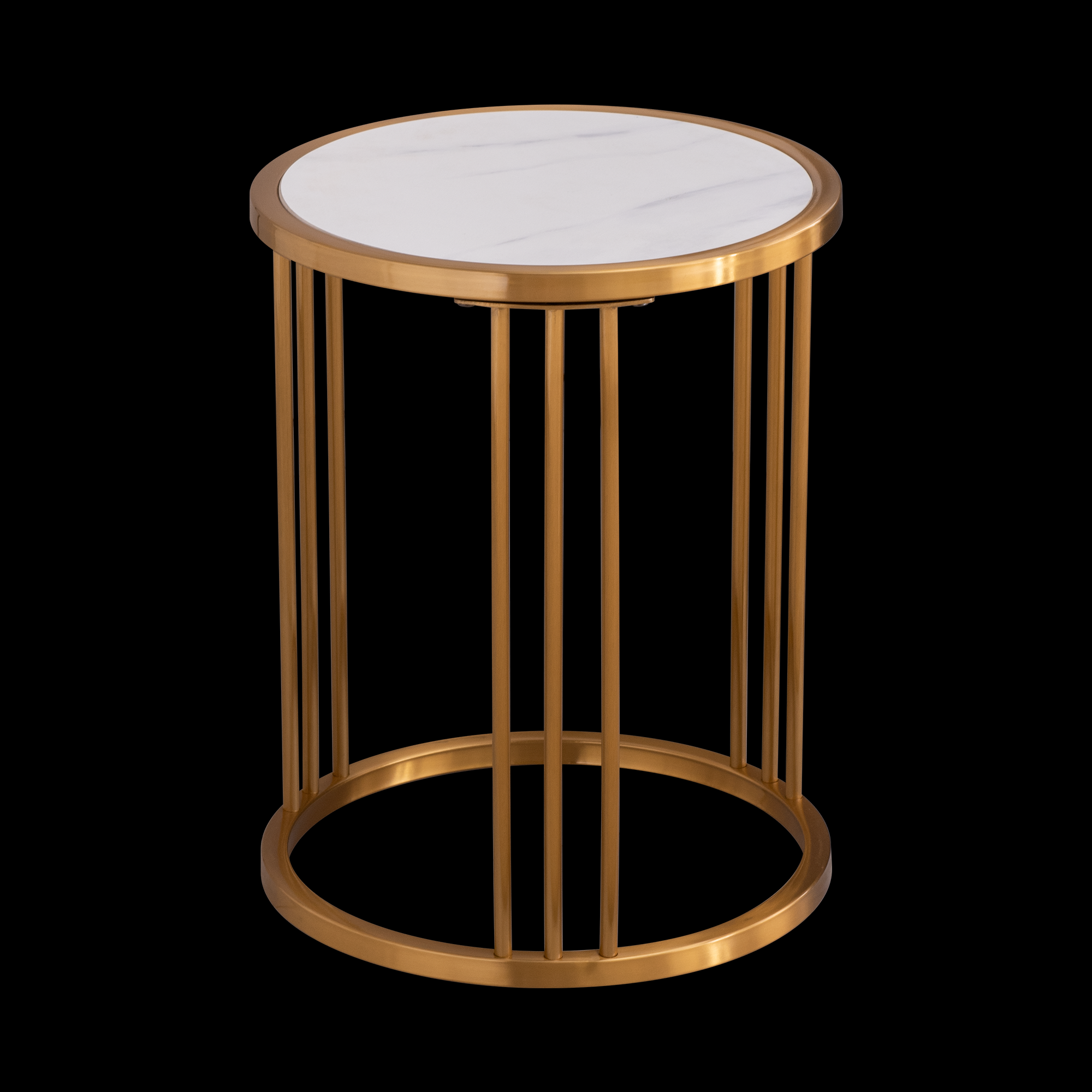 Sintered stone round side/end table with golden stainless steel frame