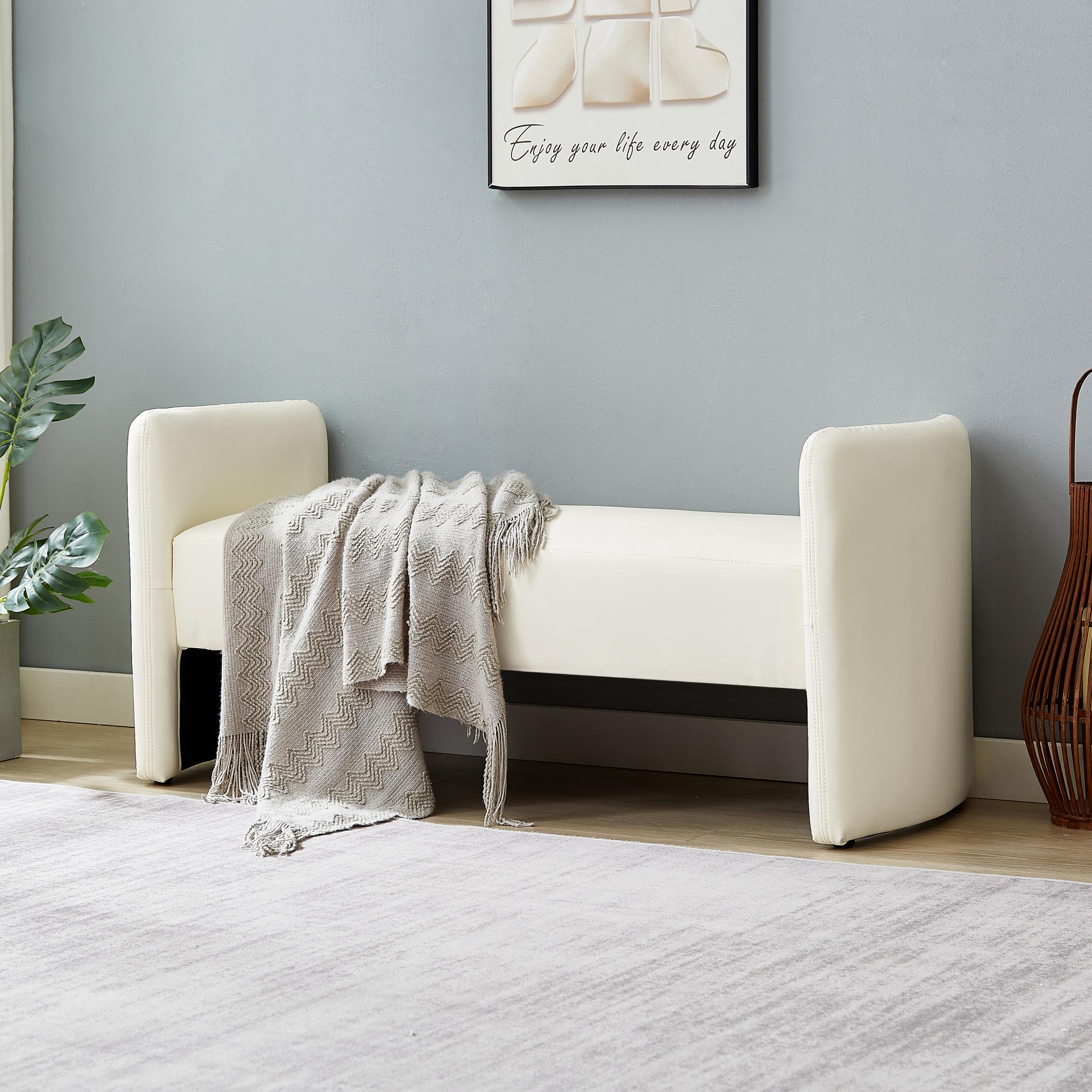Modern Upholstered Bed Bench Entryway BenchOttoman with Armrest