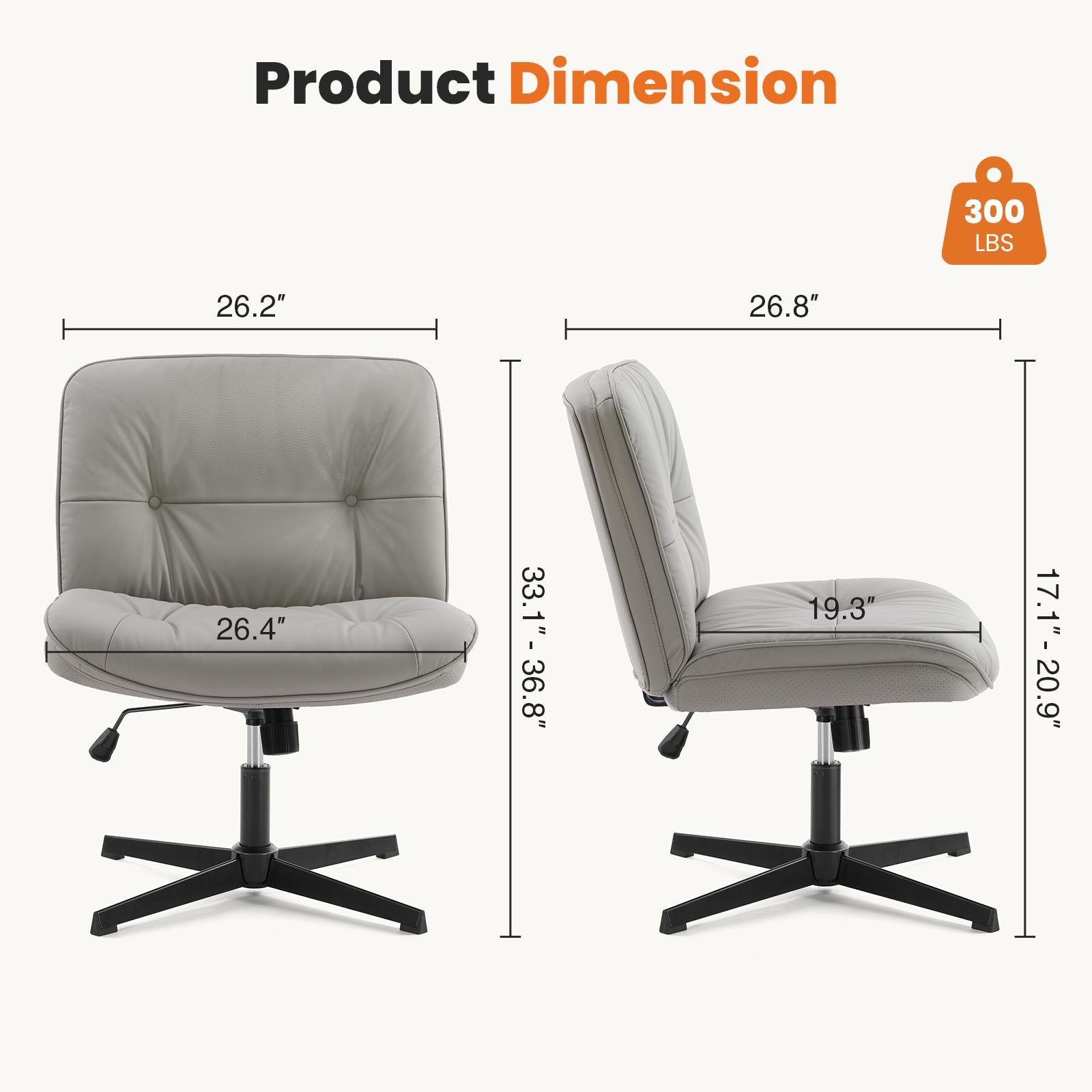 Simple Criss Cross Legged Chair, Armless Office Desk Wide Seat No Wheels, Swivel Height Adjustable Comfy