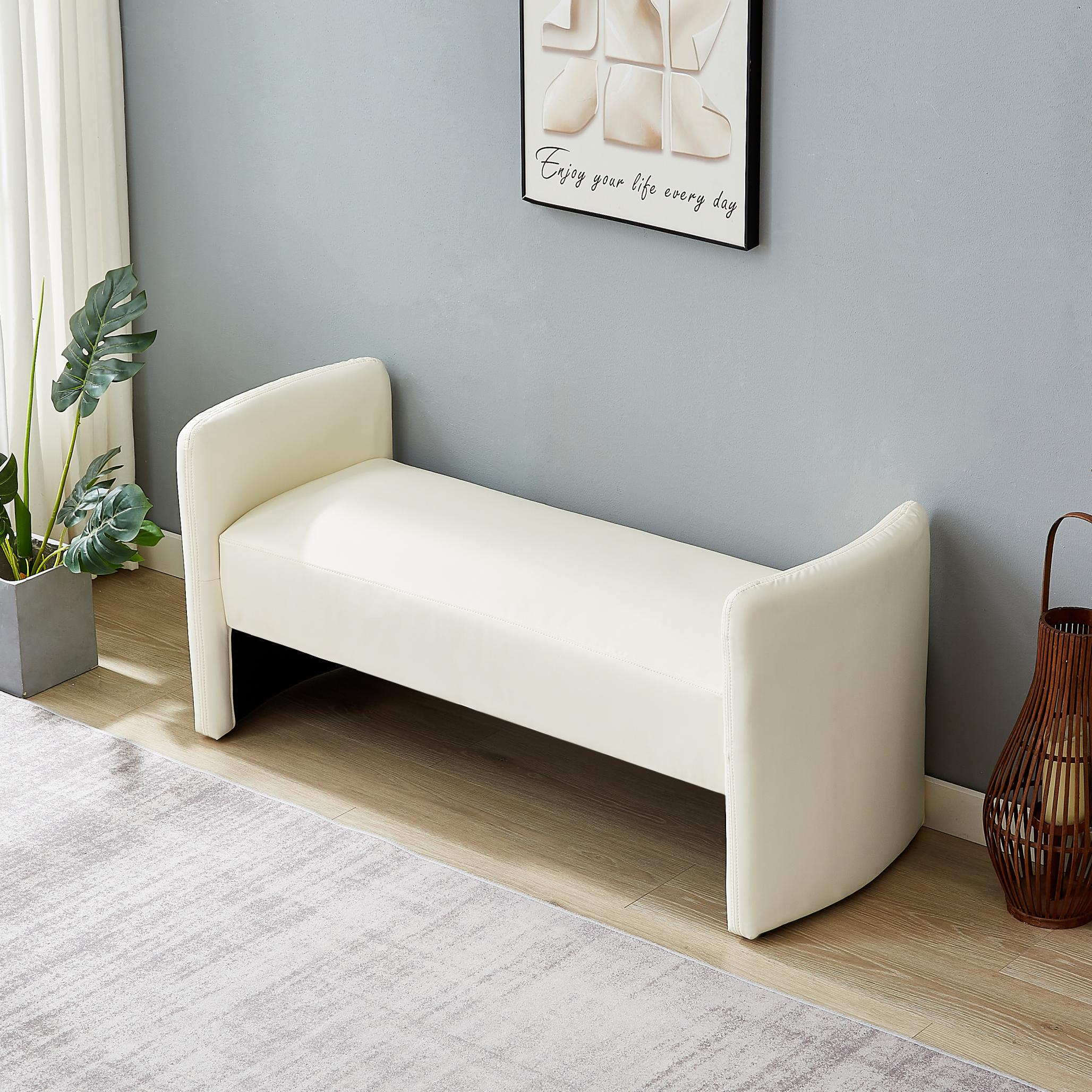 Modern Upholstered Bed Bench Entryway BenchOttoman with Armrest