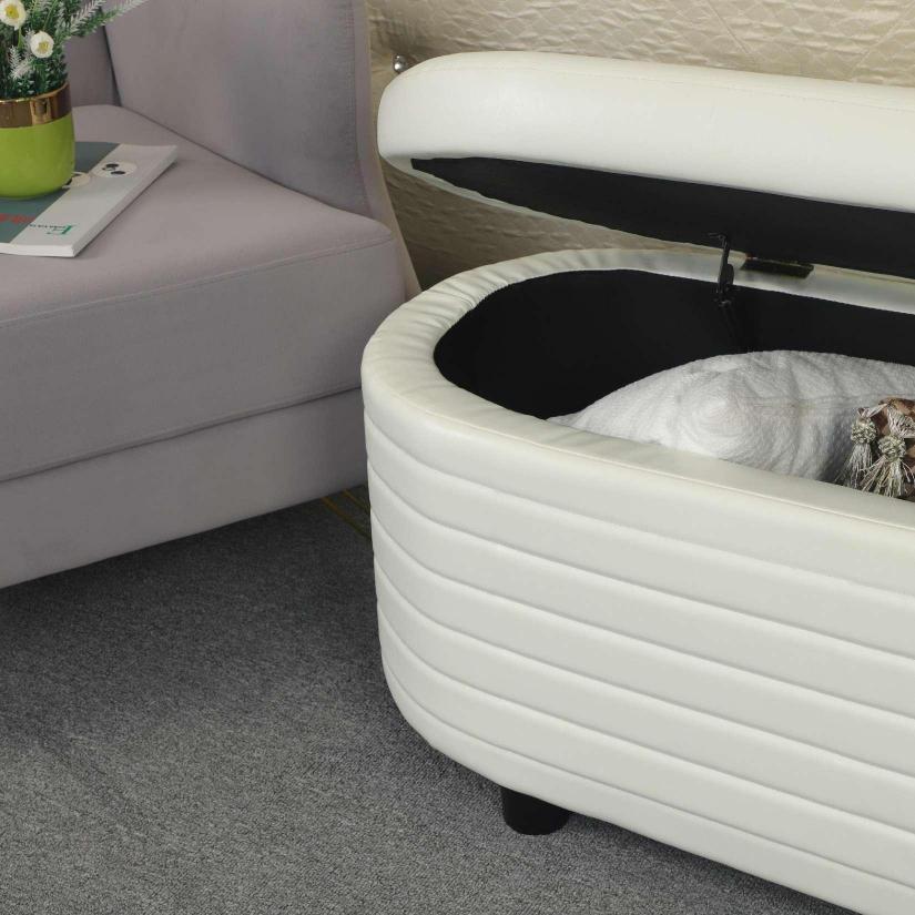 PU Storage Ottoman Bench  for Bedroom End of Bed Stool with Safety Hinge for Living Room, Entryway