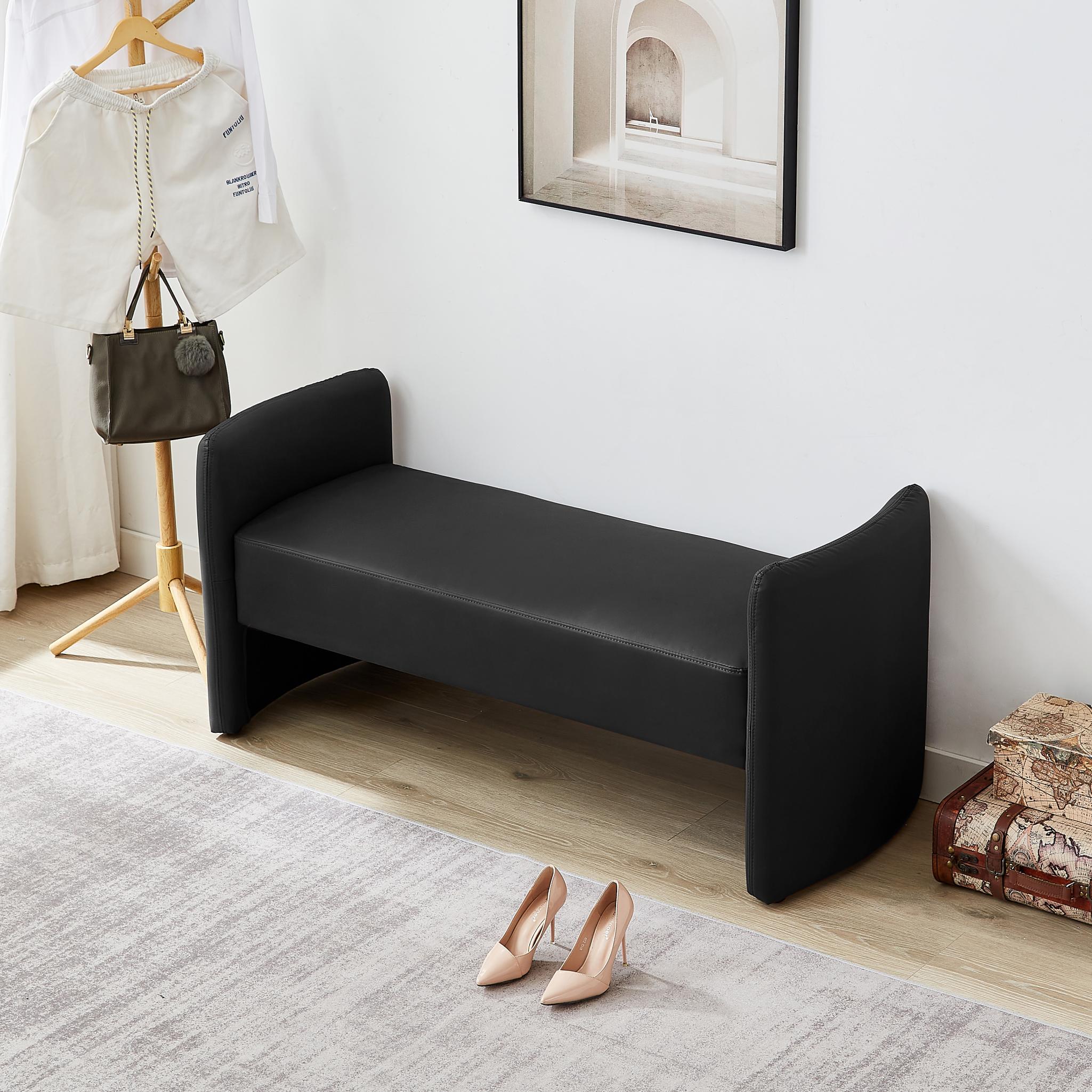 Modern Upholstered Bed Bench Entryway BenchOttoman with Armrest