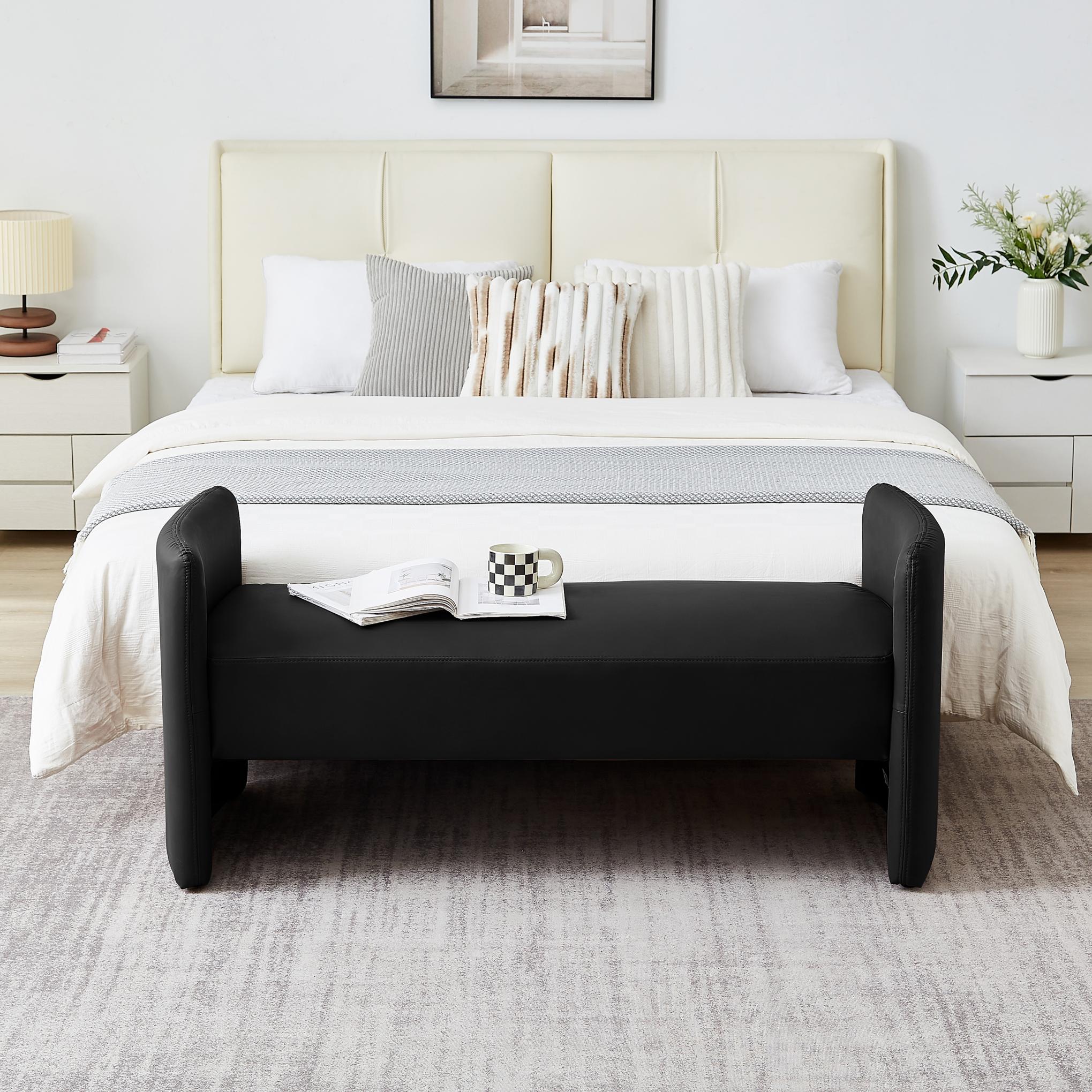 Modern Upholstered Bed Bench Entryway BenchOttoman with Armrest