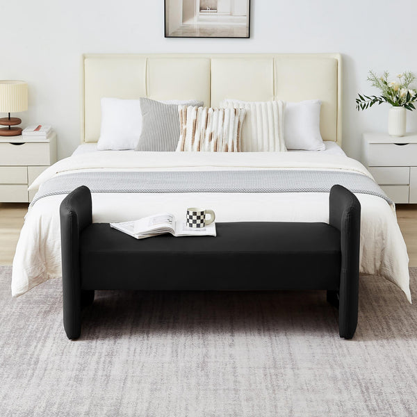 Modern Upholstered Bed Bench Entryway BenchOttoman with Armrest