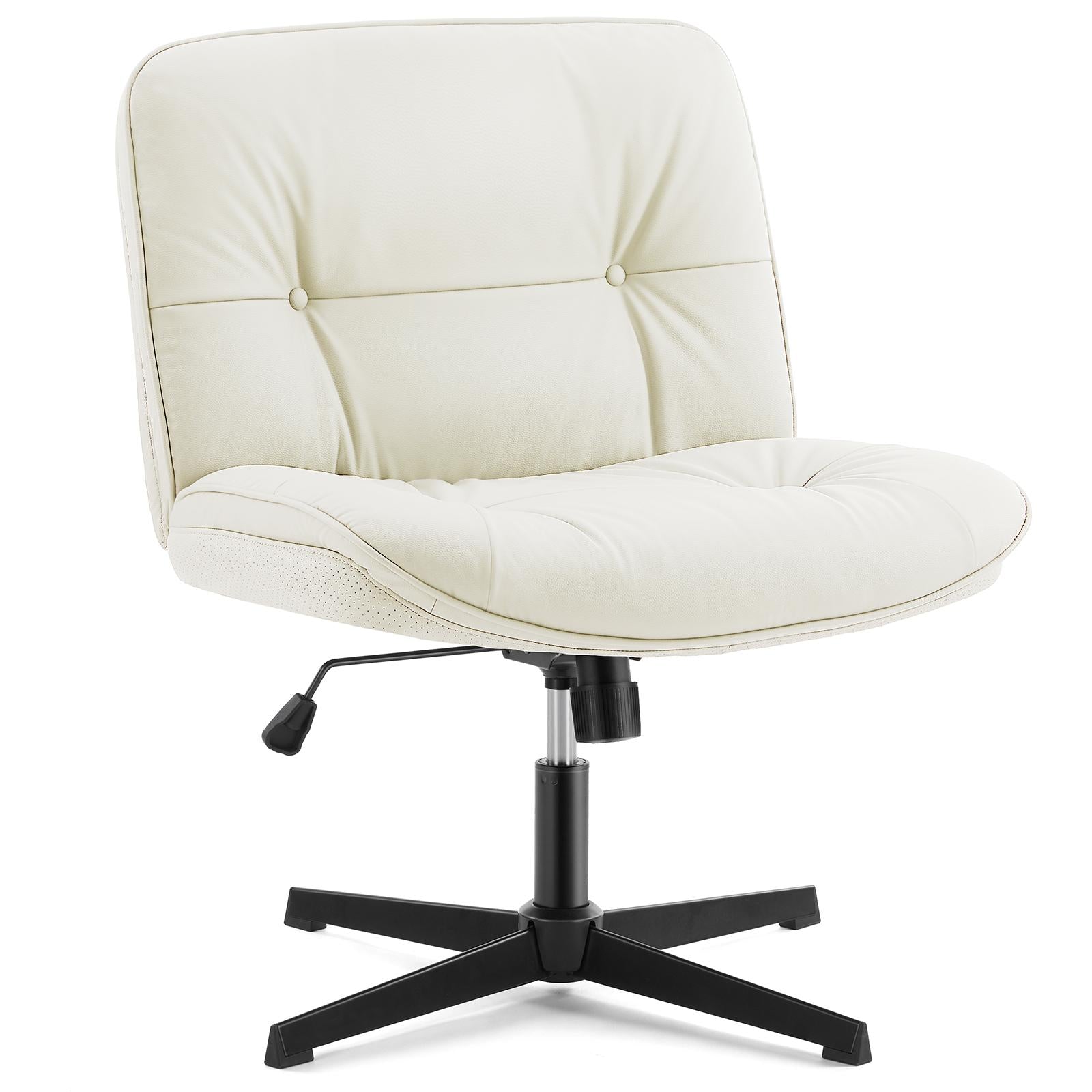 Simple Criss Cross Legged Chair, Armless Office Desk Wide Seat No Wheels, Swivel Height Adjustable Comfy