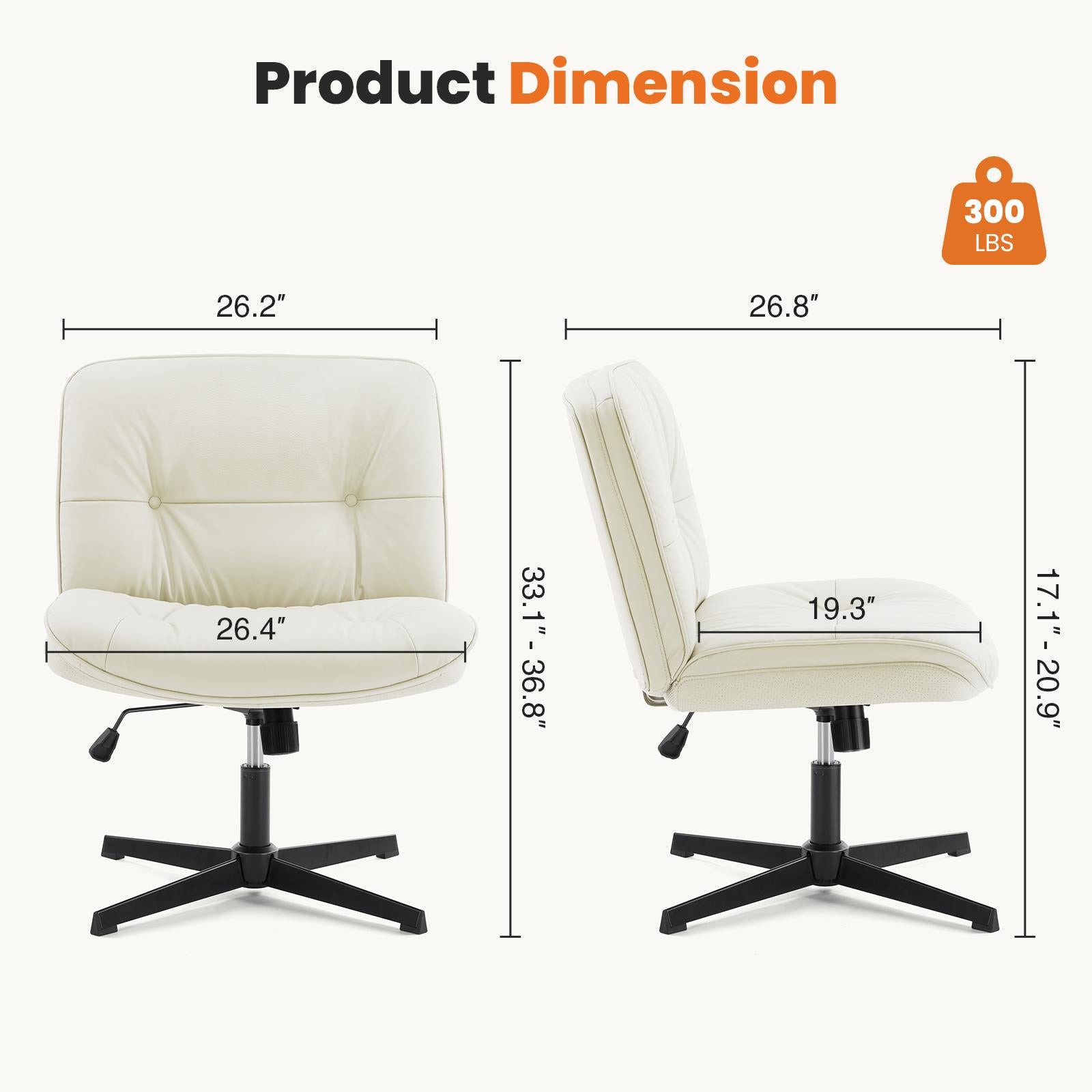 Simple Criss Cross Legged Chair, Armless Office Desk Wide Seat No Wheels, Swivel Height Adjustable Comfy