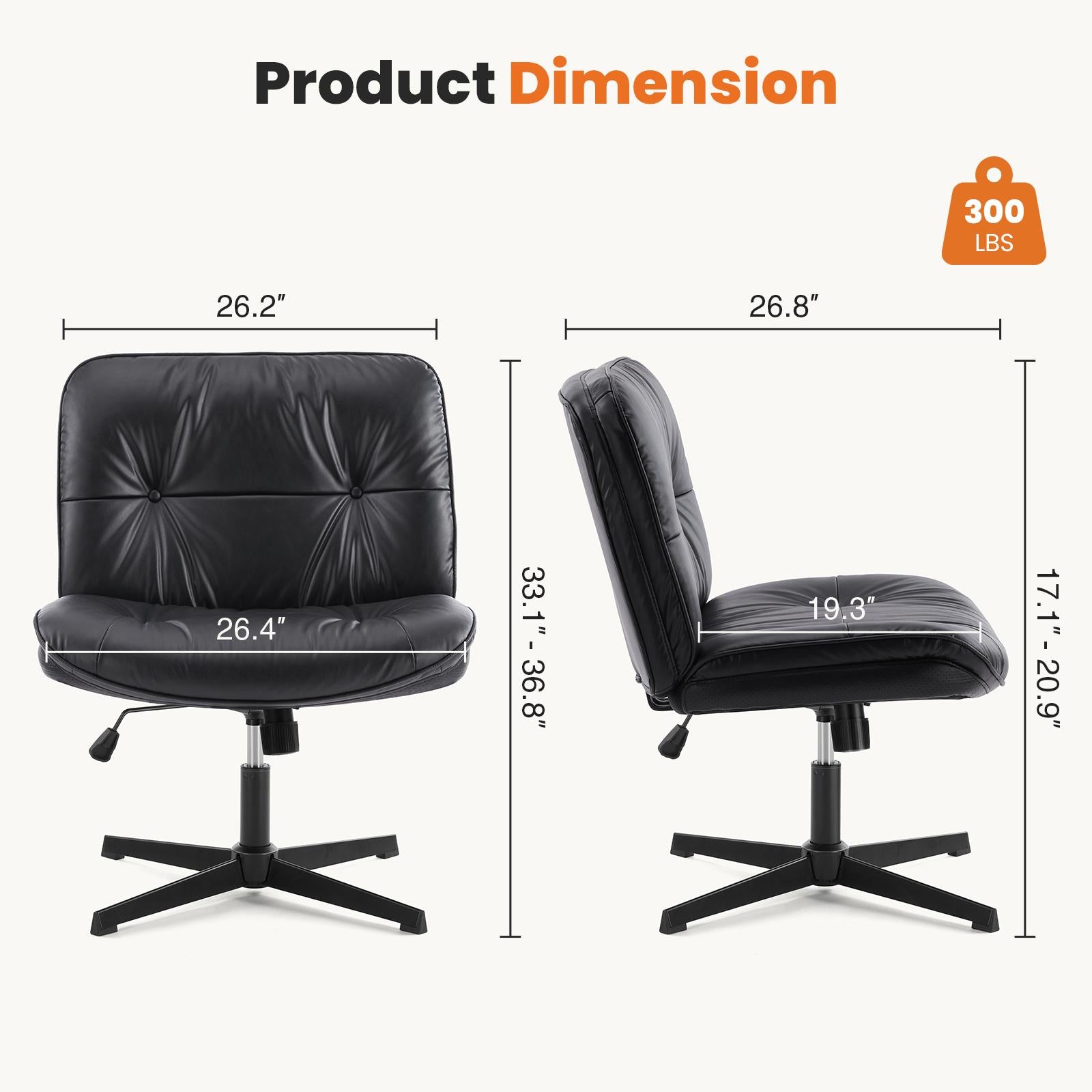 Simple Criss Cross Legged Chair, Armless Office Desk Wide Seat No Wheels, Swivel Height Adjustable Comfy