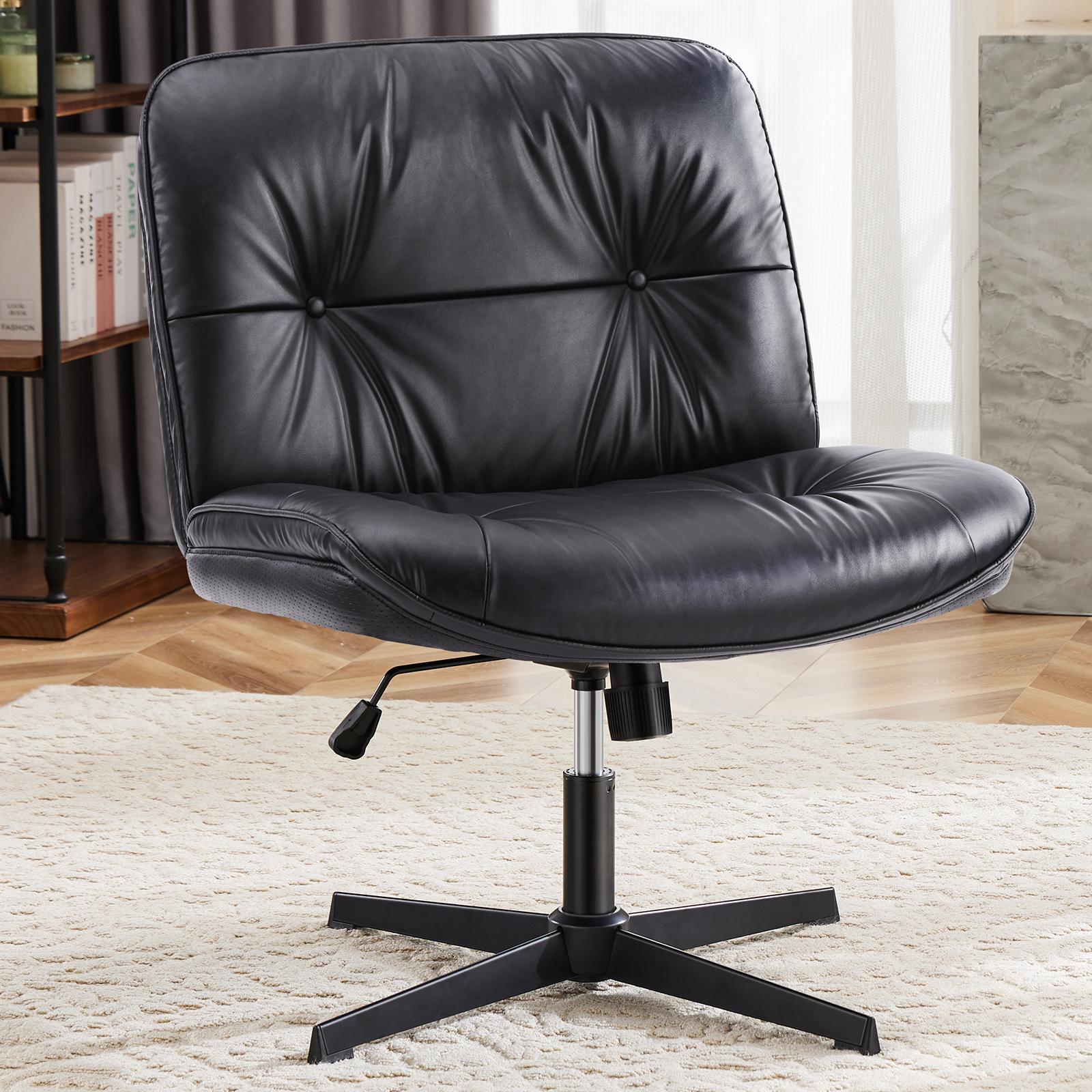 Simple Criss Cross Legged Chair, Armless Office Desk Wide Seat No Wheels, Swivel Height Adjustable Comfy