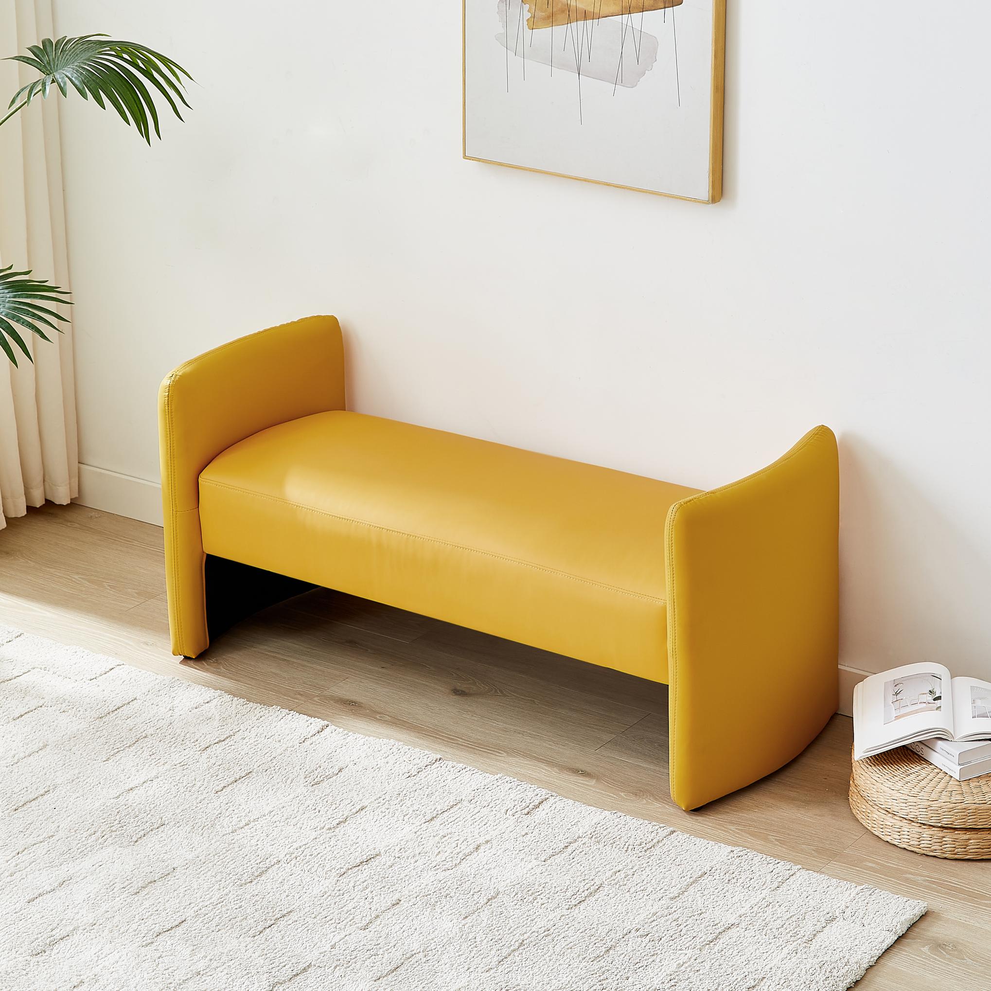 Modern Upholstered Bed Bench Entryway BenchOttoman with Armrest