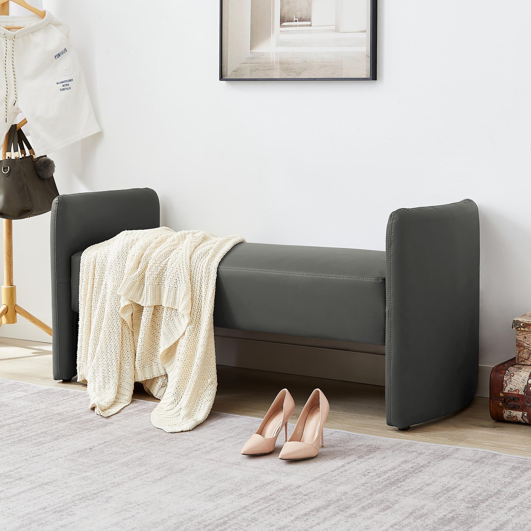 Modern Upholstered Bed Bench Entryway BenchOttoman with Armrest
