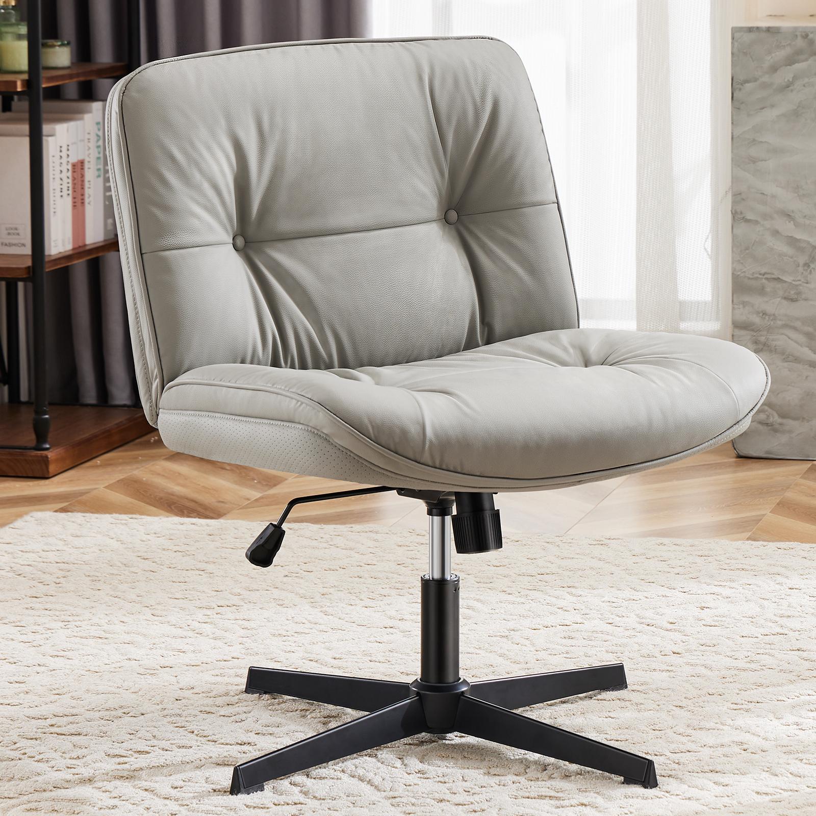 Simple Criss Cross Legged Chair, Armless Office Desk Wide Seat No Wheels, Swivel Height Adjustable Comfy