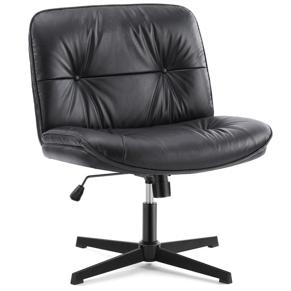 Simple Criss Cross Legged Chair, Armless Office Desk Wide Seat No Wheels, Swivel Height Adjustable Comfy