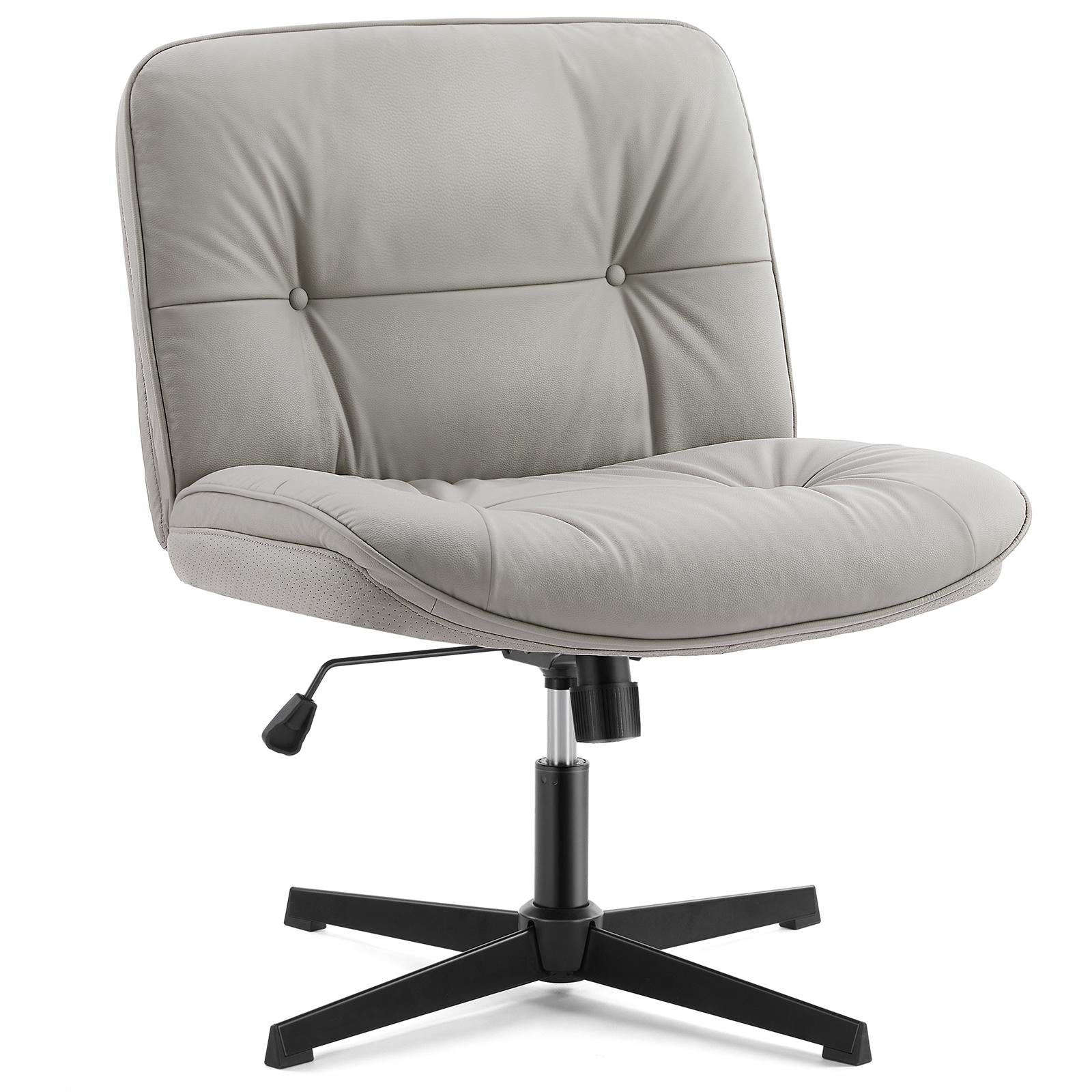 Simple Criss Cross Legged Chair, Armless Office Desk Wide Seat No Wheels, Swivel Height Adjustable Comfy