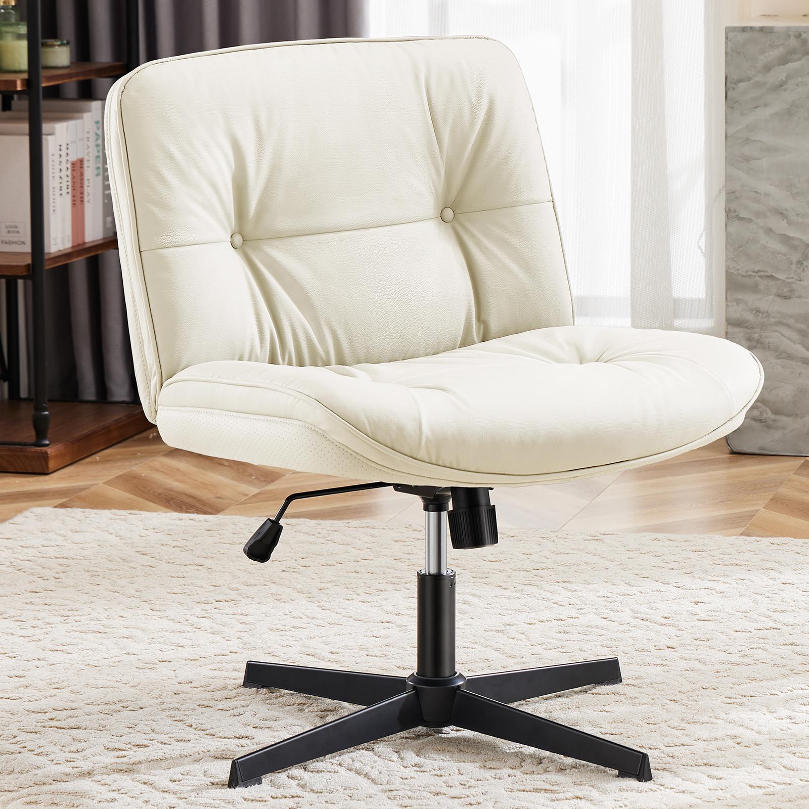 Simple Criss Cross Legged Chair, Armless Office Desk Wide Seat No Wheels, Swivel Height Adjustable Comfy