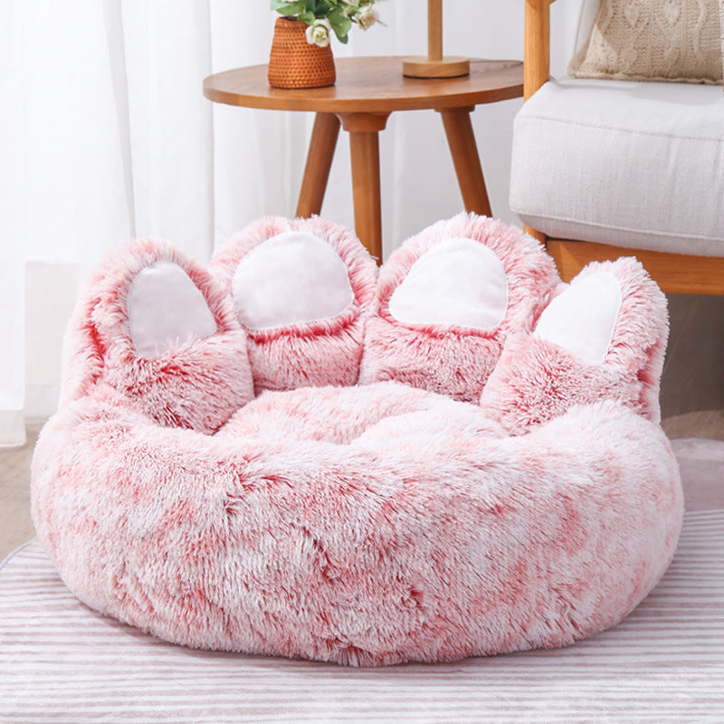 Dog Bed Cat Mat Round Large Pet House Long Plush Deep Sleeping Warm Bear Paw Shape Super Soft Cushion Calm Beds