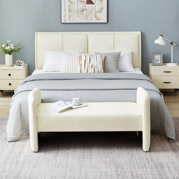 Modern Upholstered Bed Bench Entryway BenchOttoman with Armrest