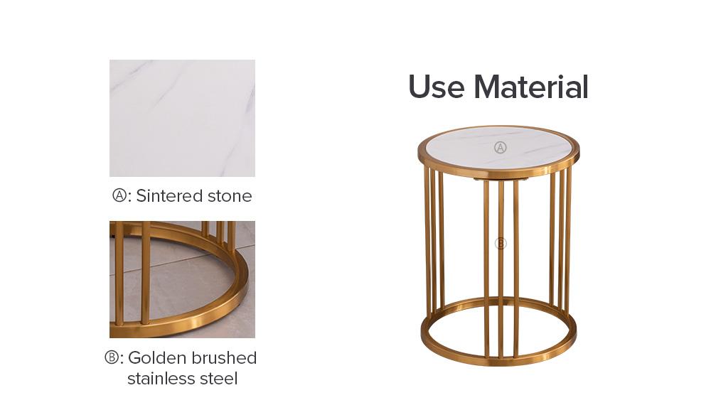 Sintered stone round side/end table with golden stainless steel frame