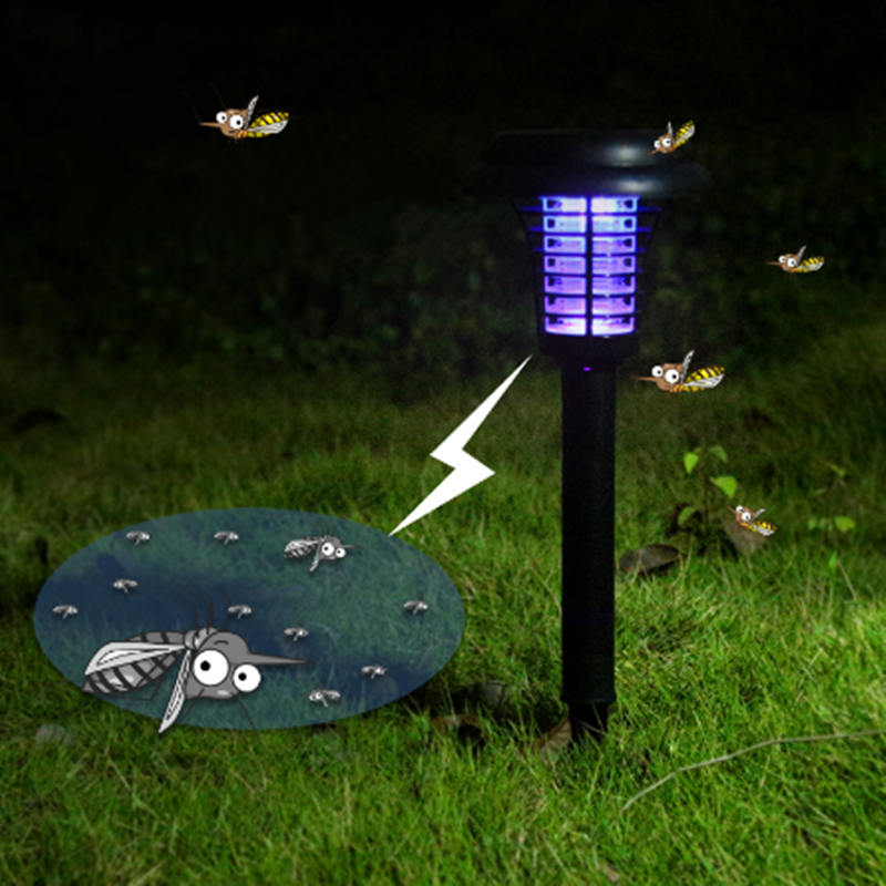 Powerful Solar Led Rechargeable Anti-Mosquito Lamp Electronic Fly Bug Zapper Insect Pest  Uv Trap Outdoor Garden Lawn Lamp