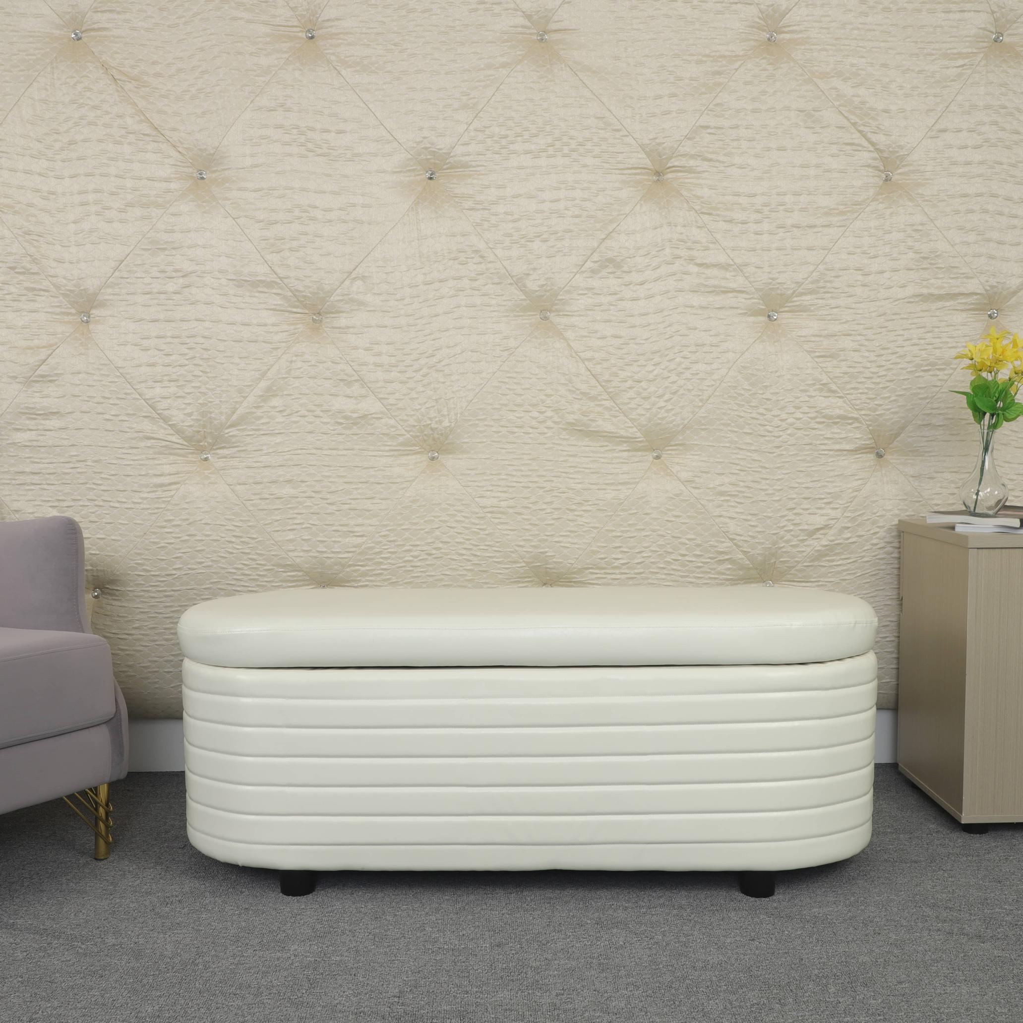 PU Storage Ottoman Bench  for Bedroom End of Bed Stool with Safety Hinge for Living Room, Entryway