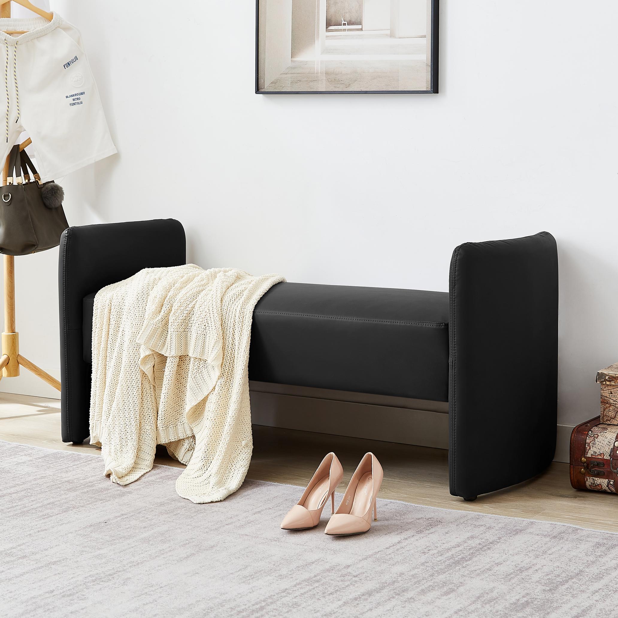 Modern Upholstered Bed Bench Entryway BenchOttoman with Armrest