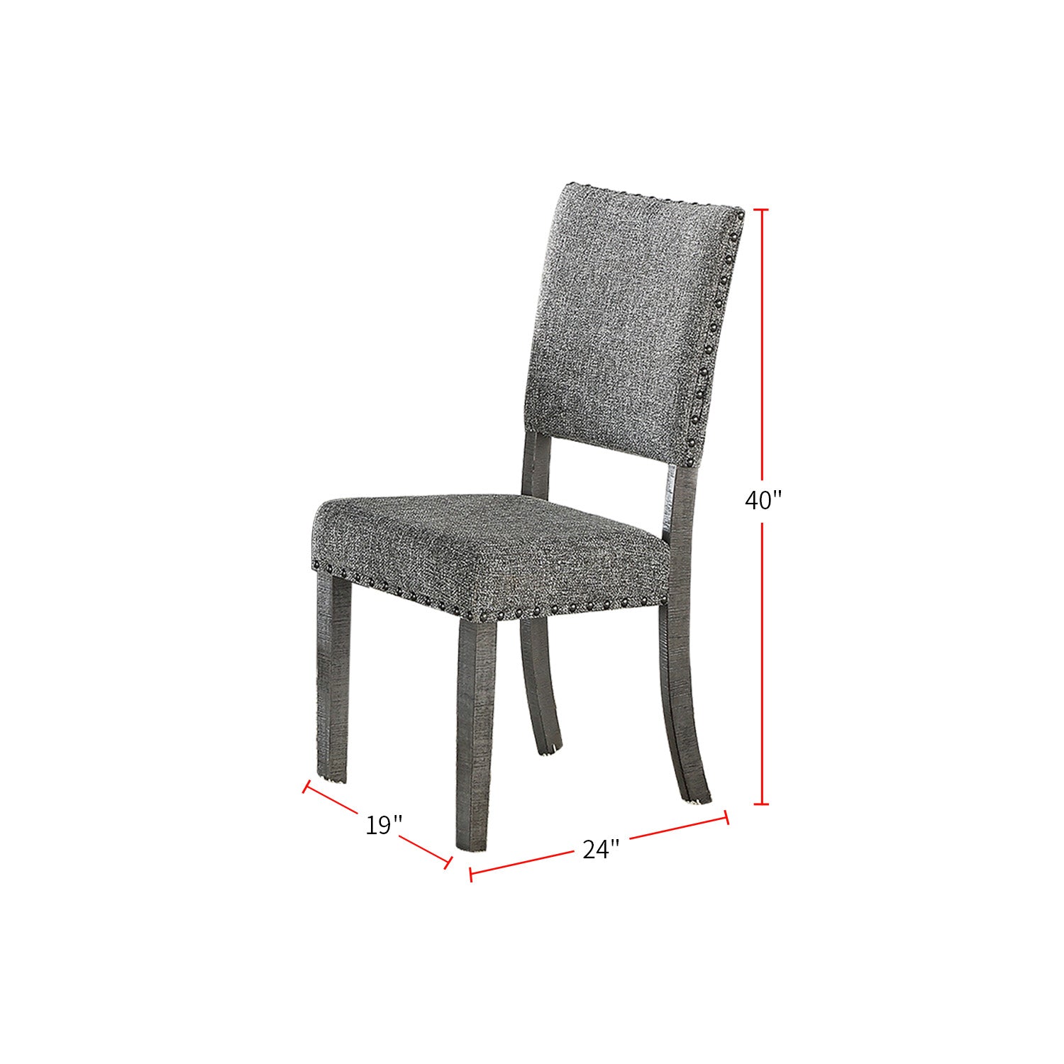 Set of 2 Upholstered Fabric Dining Chairs, Grey