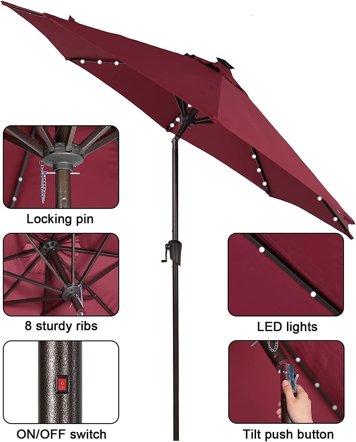 9’ Solar Patio Umbrella with 32 LED Lights