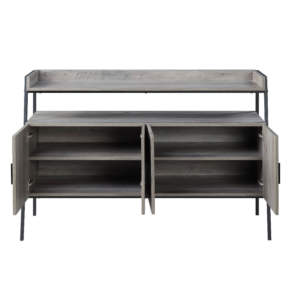 TV Stand , Gray Oak & Black Finish