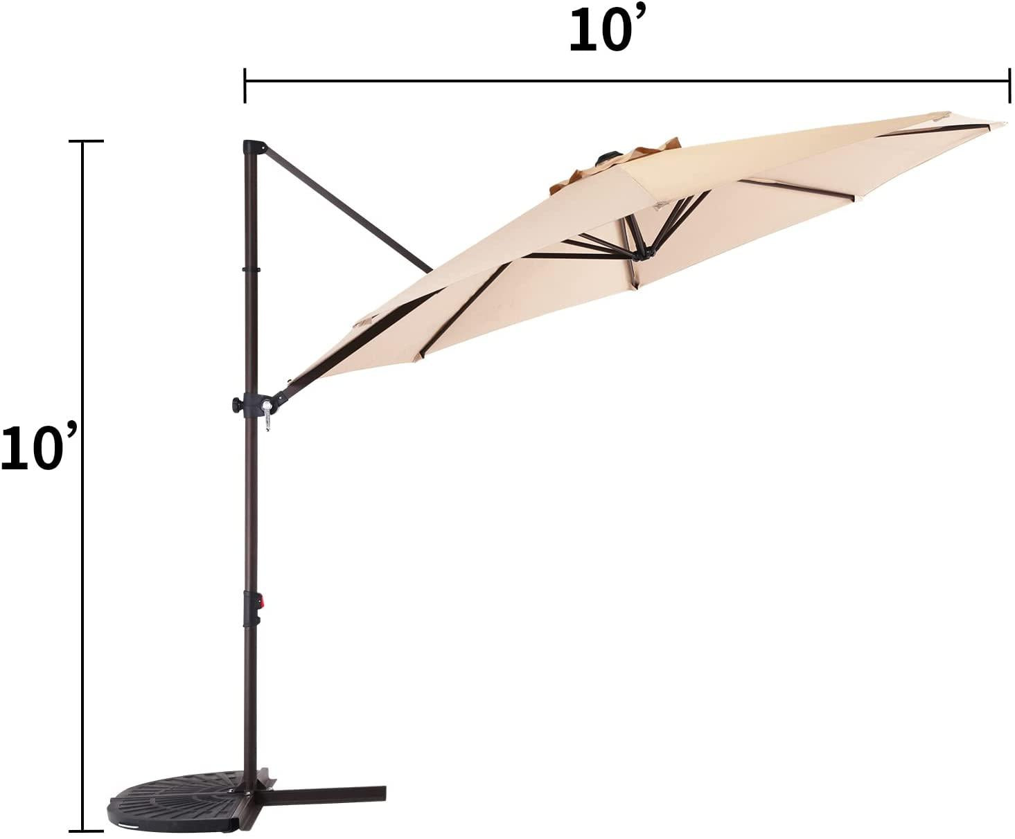 10FT Outdoor Aluminum Patio Umbrella （Cross Base Only, Fan Shaped Base Not Included）