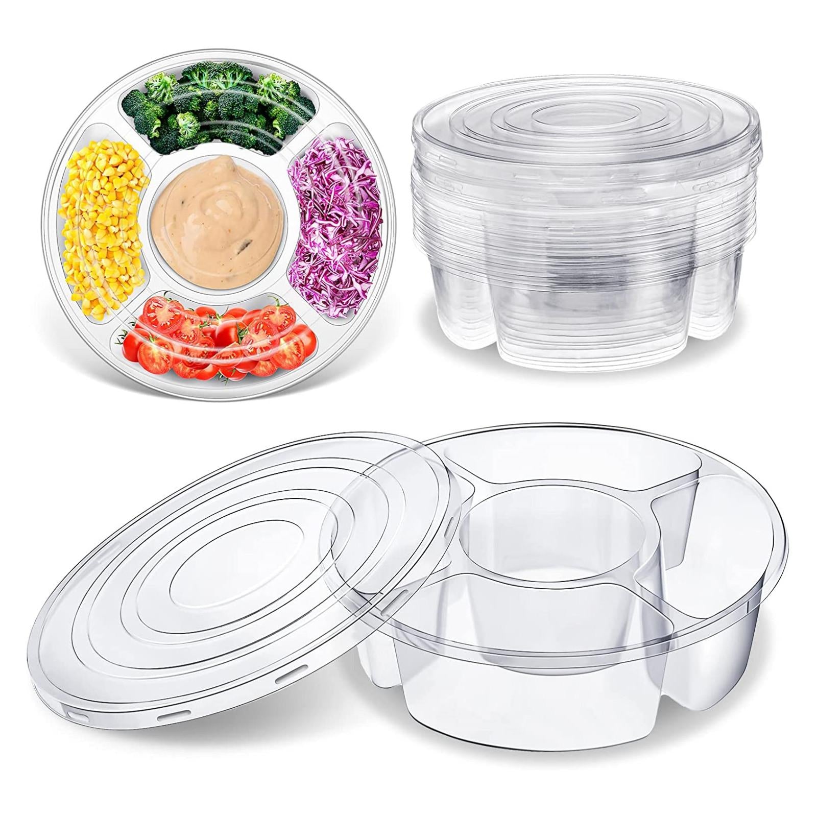 12 Pcs Round Appetizer Serving Trays With Lids 5 Compartment Container