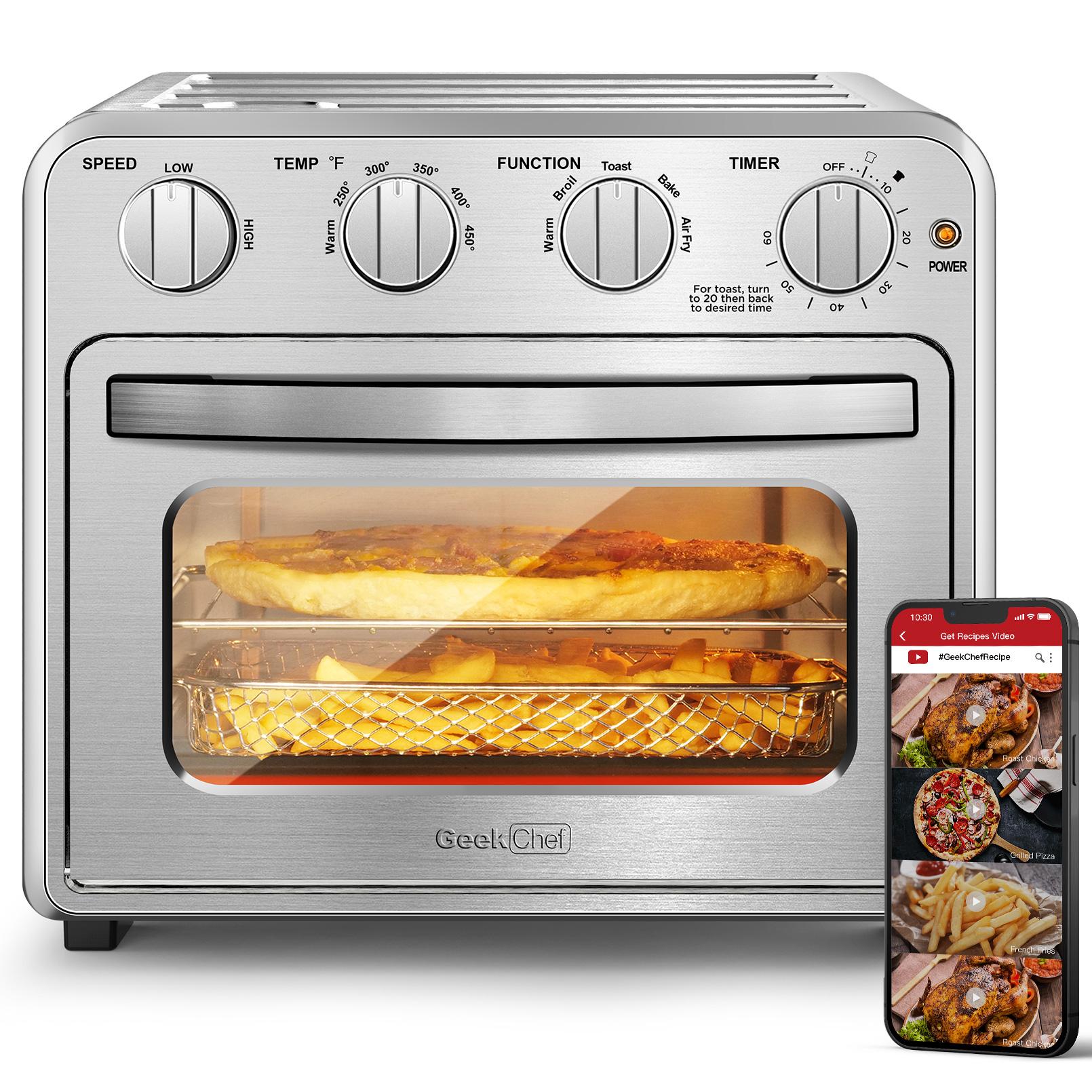 Geek Chef Air Fryer Toaster Oven Combo, 4 Slice Toaster Convection Air Fryer Oven Warm, Broil, Toast, Bake, Air Fry, Oil-Free, 16QT Ban on Amazon