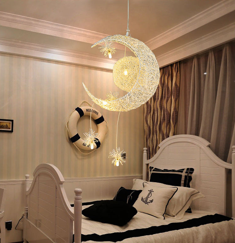 Star Moon Chandelier Restaurant Bar Bedroom Warm Lighting Simple Children'S Room Lamps