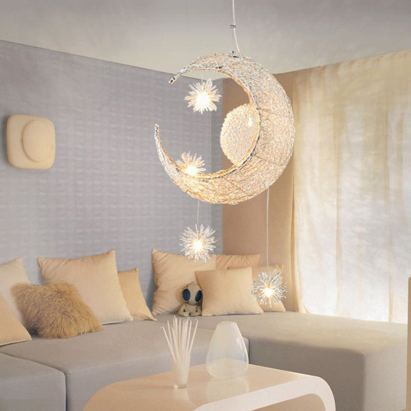 Star Moon Chandelier Restaurant Bar Bedroom Warm Lighting Simple Children'S Room Lamps