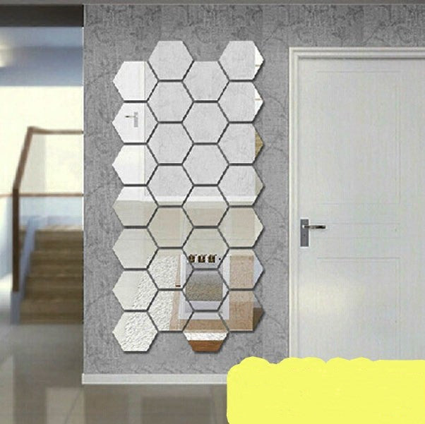 Mirror Wall Stickers Self-adhesive Light Luxury TV Background Hexagonal Mirror Mosaic Wall Ceiling Decoration Self-installation