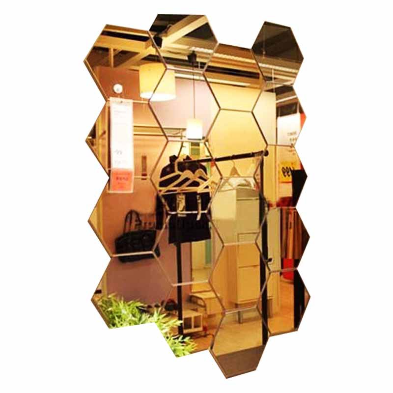 Mirror Wall Stickers Self-adhesive Light Luxury TV Background Hexagonal Mirror Mosaic Wall Ceiling Decoration Self-installation