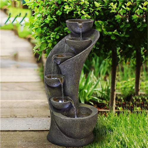 23.5inches Outdoor Water Fountain with LED Light for Outdoor Space or Indoor Decor