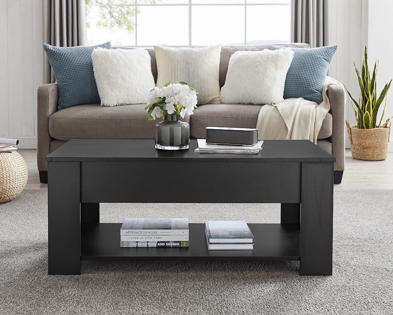 Lift Top Coffee Table with Storage Compartment, Black