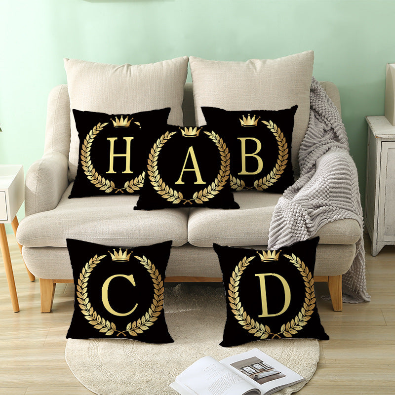 Black Gold Letter  Pillowcase Crown Sofa Cushion Cover 18 x 18