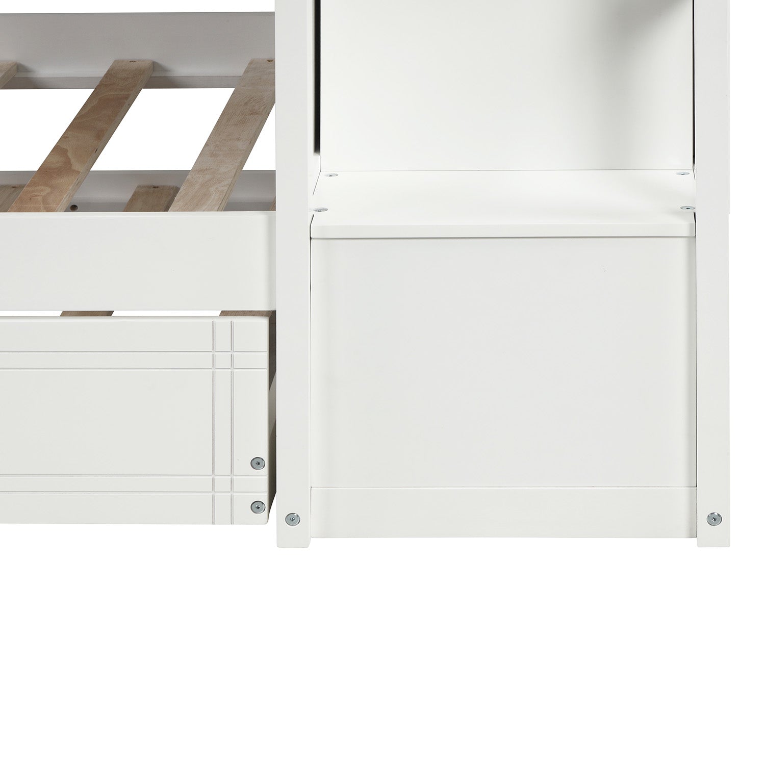 Solid Wood Bunk Bed for Kids, Hardwood Twin Over Twin Bunk Bed with Trundle and Staircase, Natural White Finish