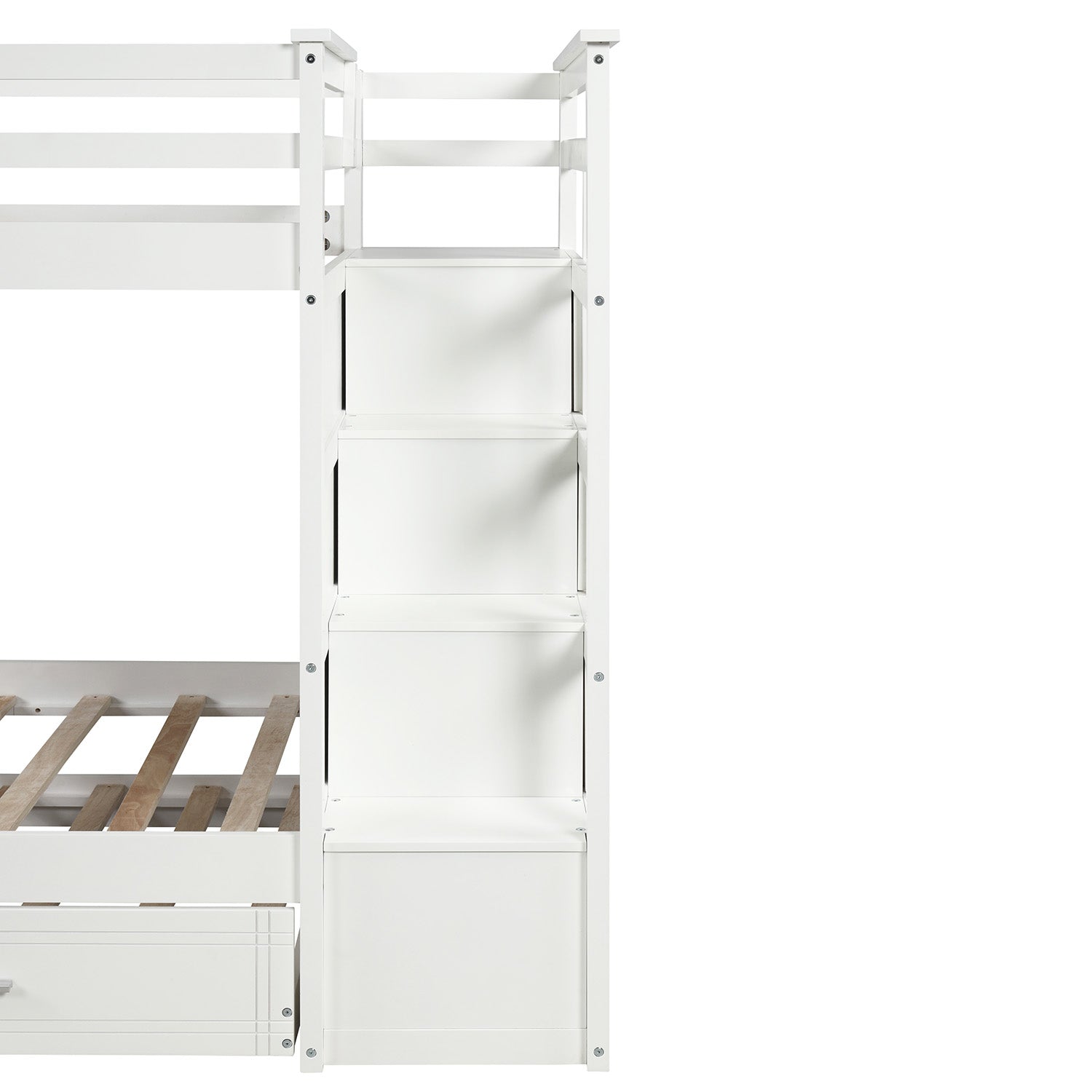 Solid Wood Bunk Bed for Kids, Hardwood Twin Over Twin Bunk Bed with Trundle and Staircase, Natural White Finish