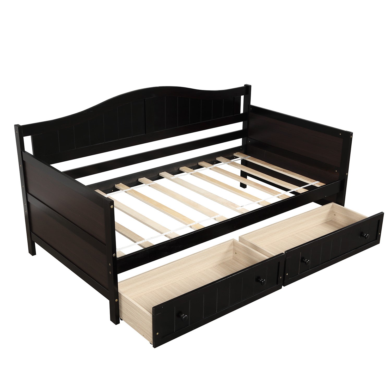 Twin Wooden Daybed with 2 drawers,Sofa Bed for Bedroom Living Room,No Box Spring Needed,Espresso