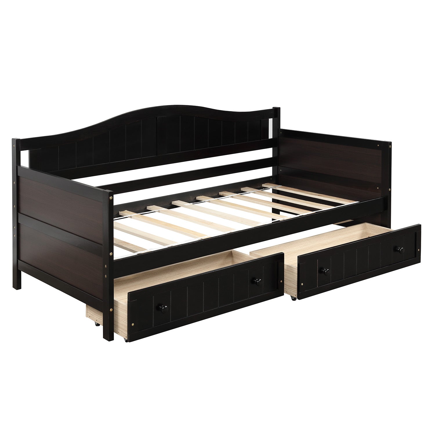 Twin Wooden Daybed with 2 drawers,Sofa Bed for Bedroom Living Room,No Box Spring Needed,Espresso