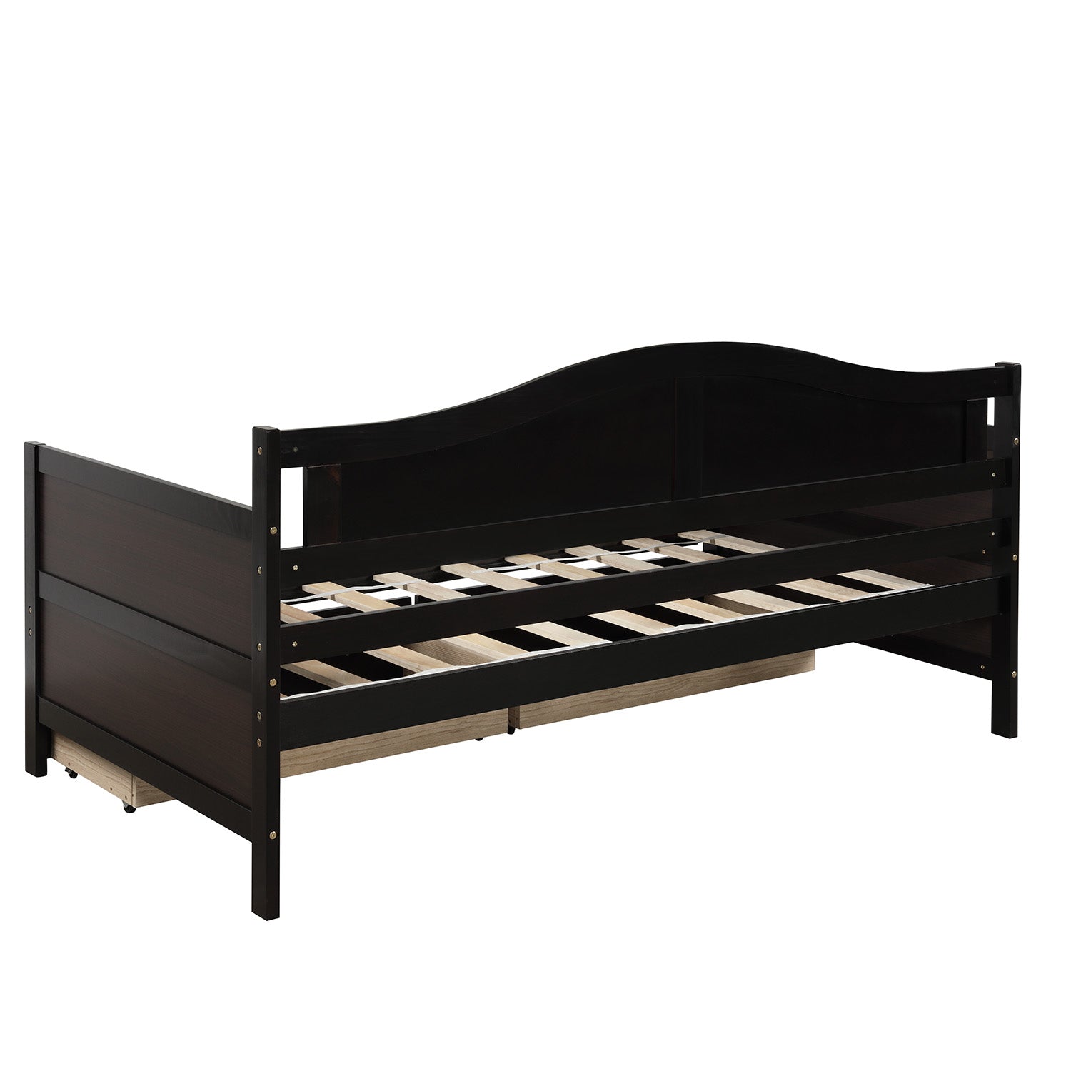 Twin Wooden Daybed with 2 drawers,Sofa Bed for Bedroom Living Room,No Box Spring Needed,Espresso