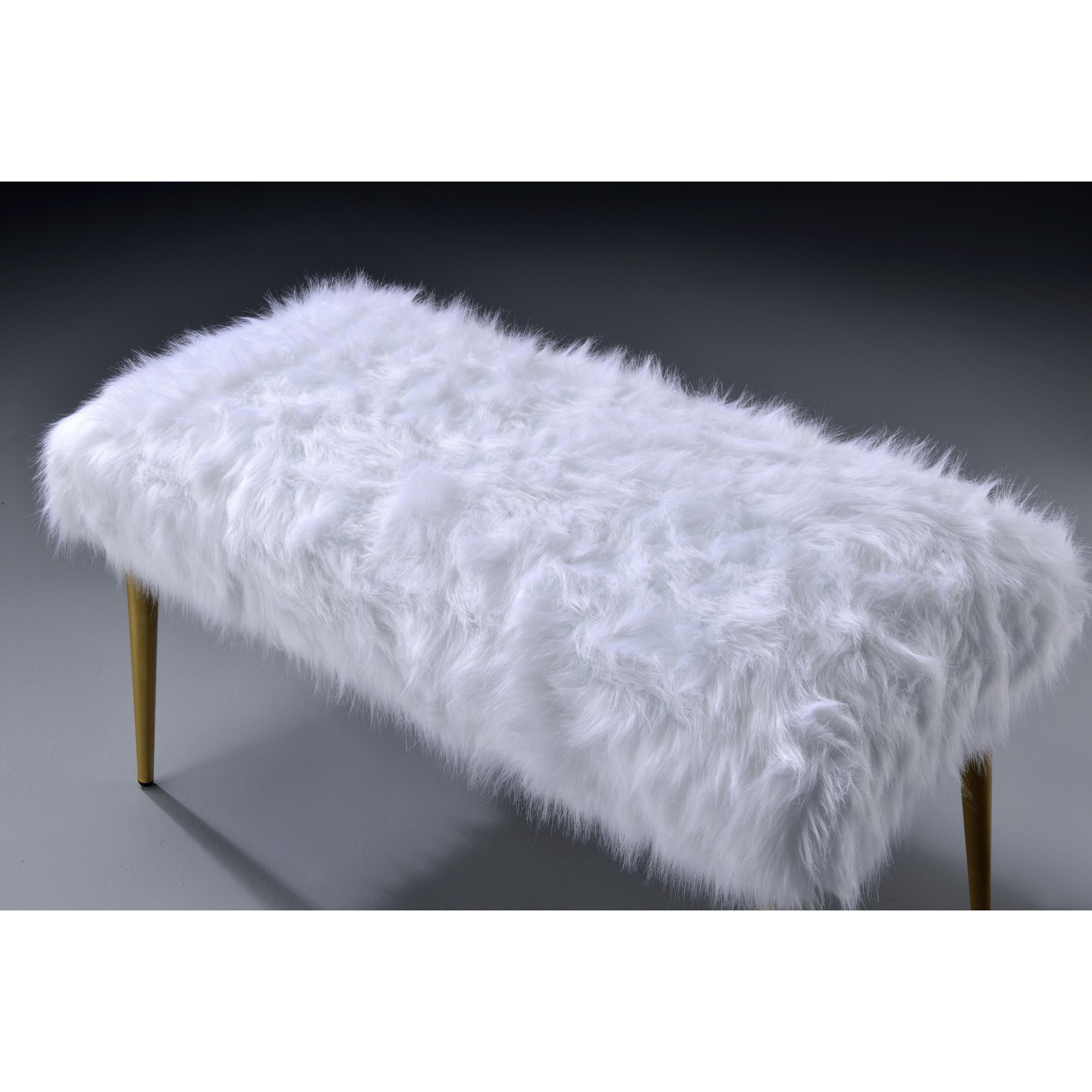 Bagley II Bench in White Faux Fur & Gold 96450