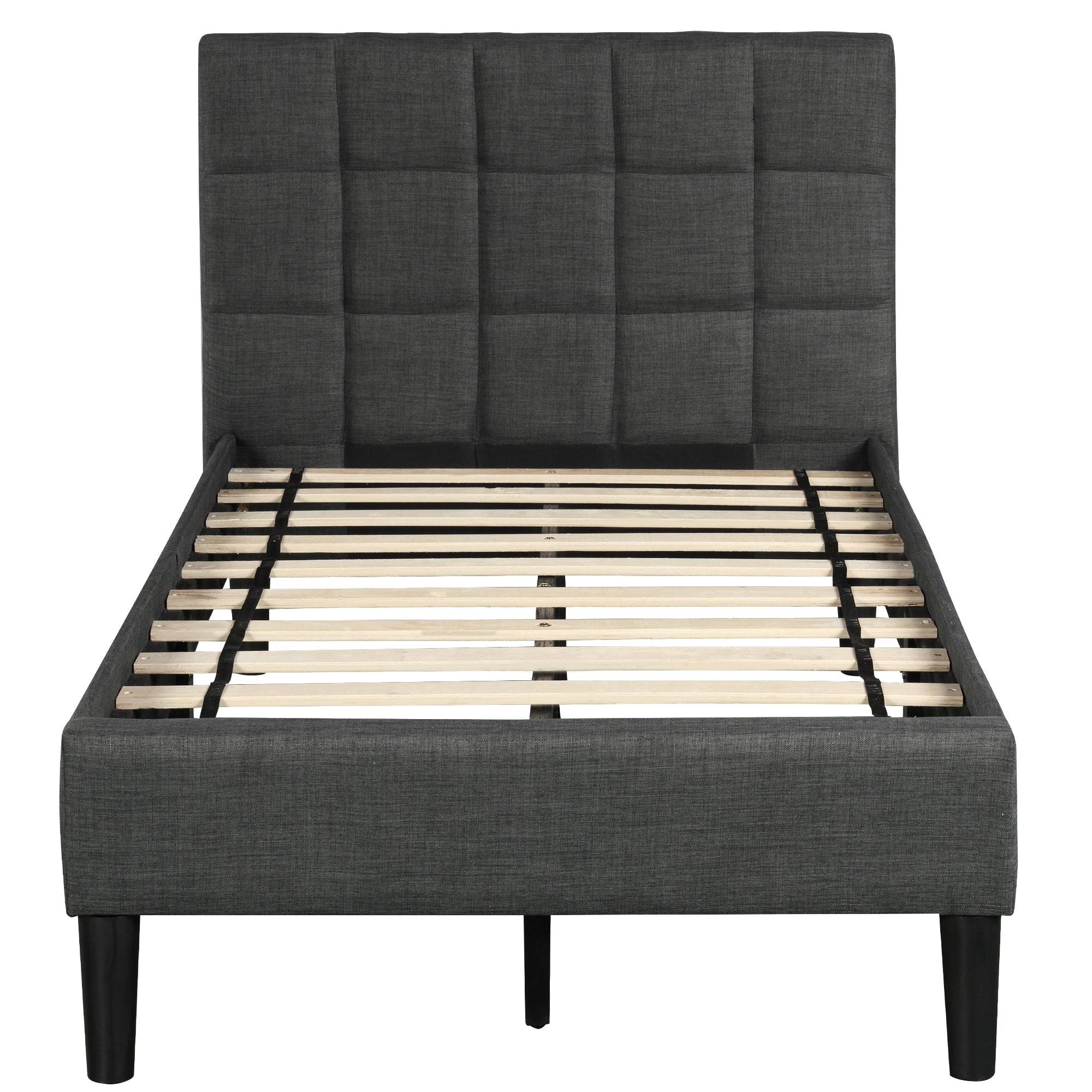 Upholstered Diamond Stitched Platform Bed (Twin, Gray)