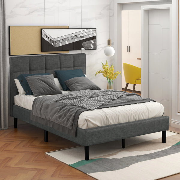 Upholstered Diamond Stitched Platform Bed (Twin, Gray)