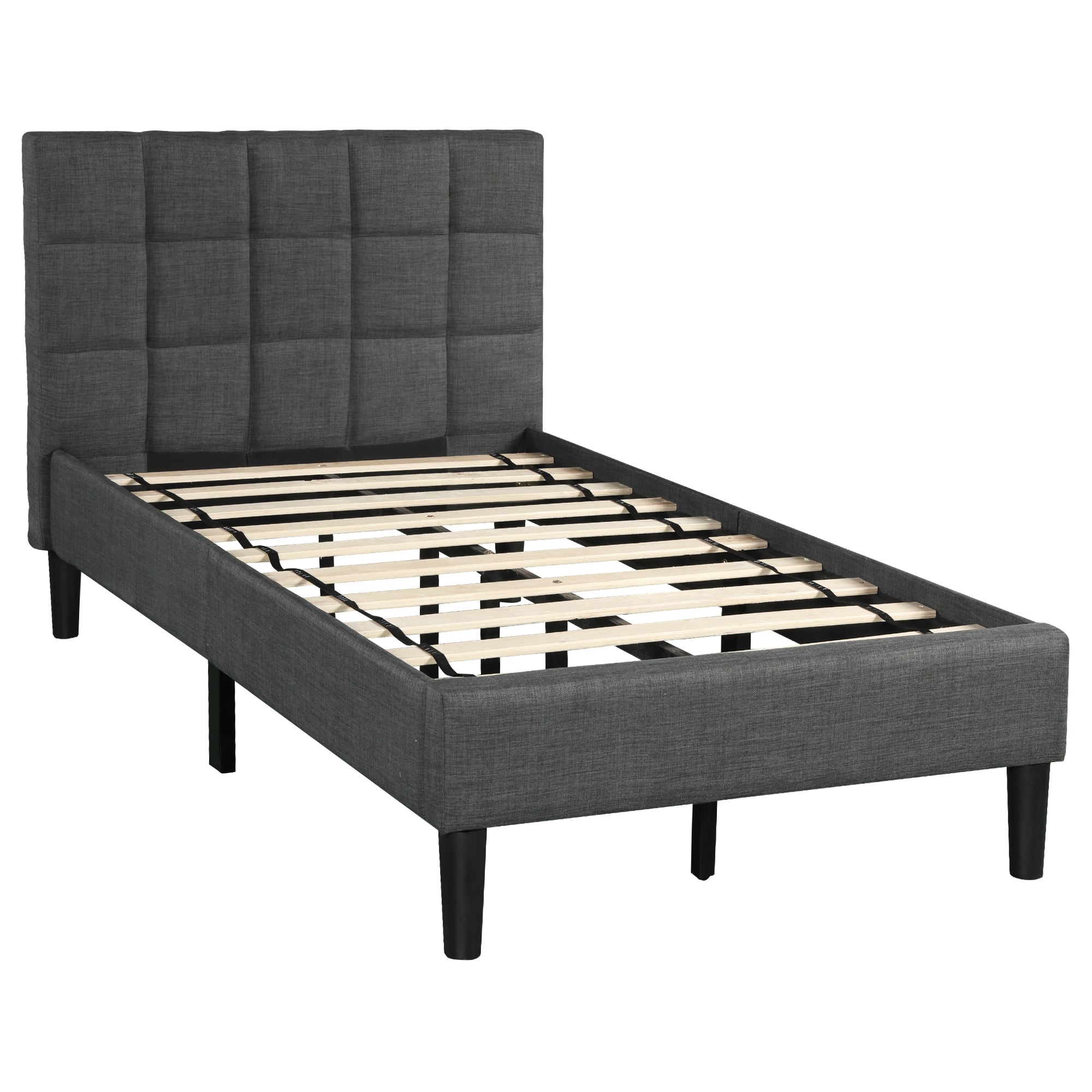 Upholstered Diamond Stitched Platform Bed (Twin, Gray)