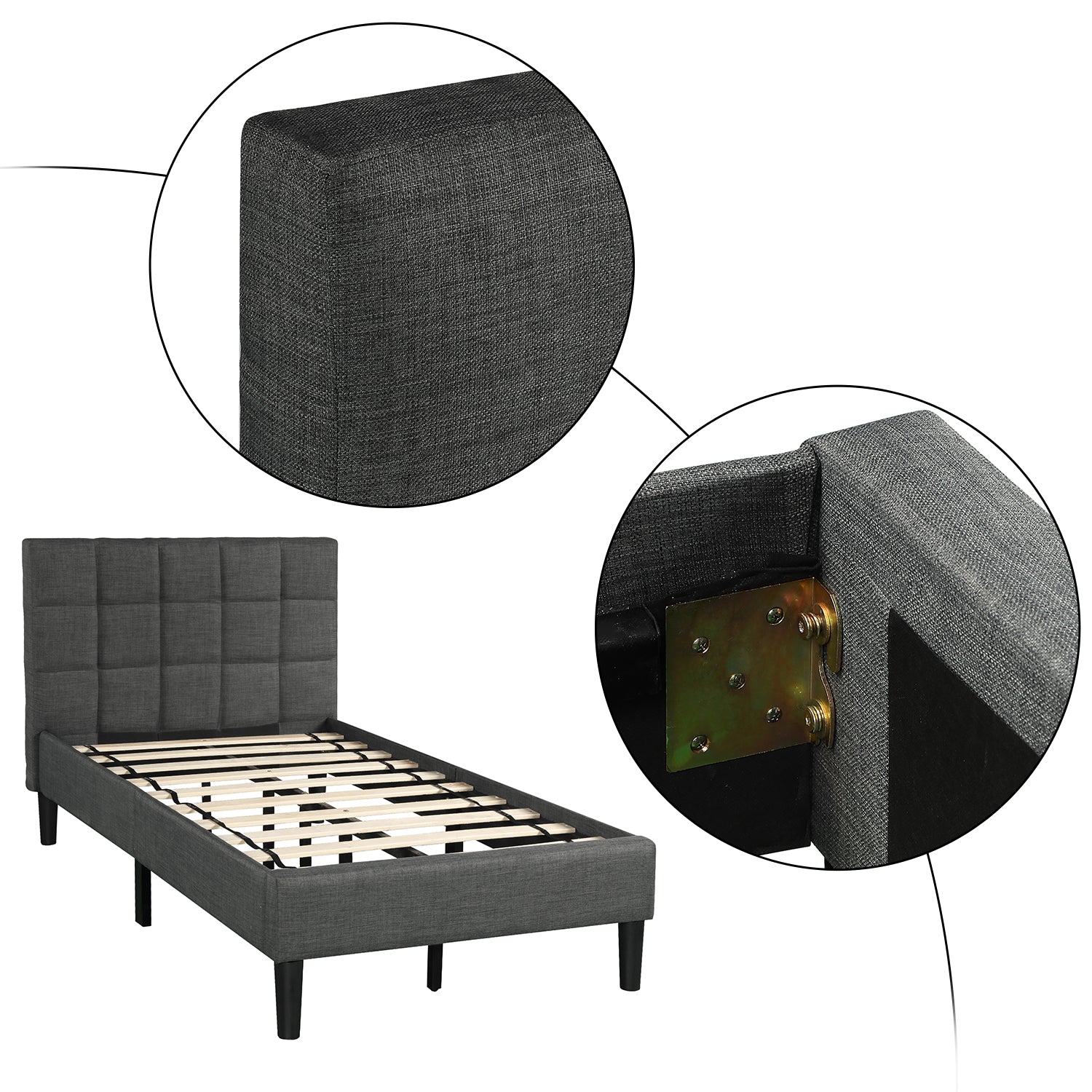 Upholstered Diamond Stitched Platform Bed (Twin, Gray)