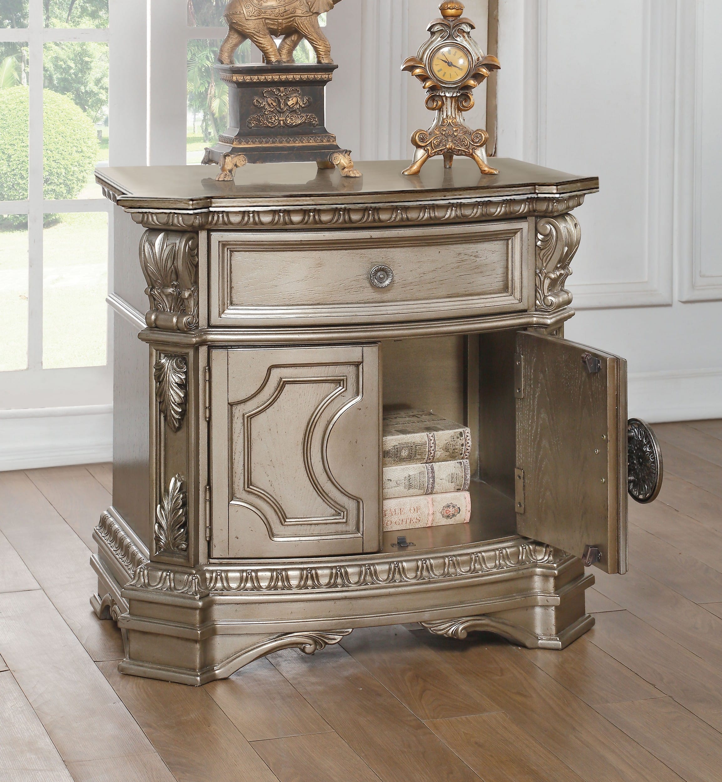 Northville Nightstand (WOOD TOP) in Antique Silver 26935