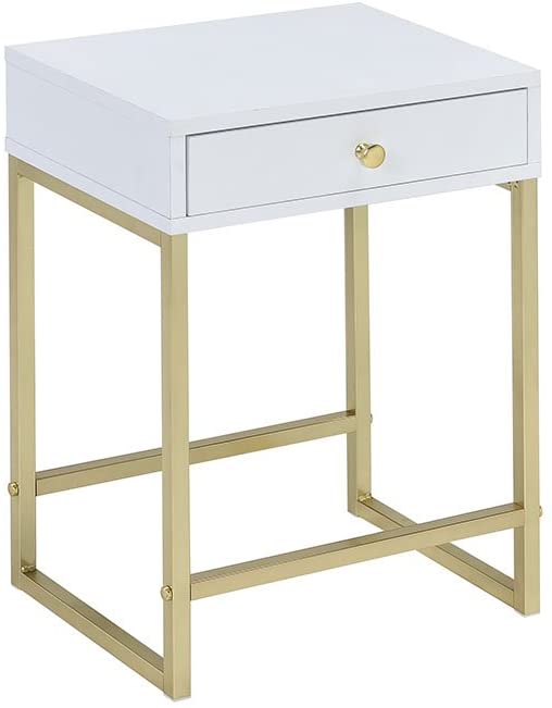 Coleen Side Table in White & Brass 82298